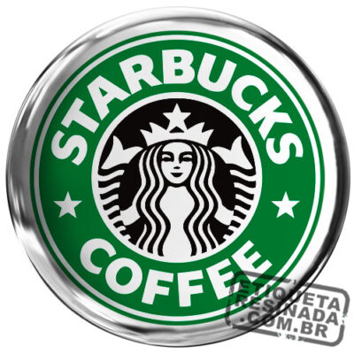 Logotipo da Starbucks Coffee em formato circular, com fundo verde, o nome "Starbucks Coffee" em letras brancas ao redor e a icônica sereia de duas caudas no centro, em preto e branco.